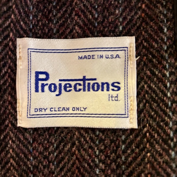 Women's Vintage Projections Wool Tweed Long Coat Jacket Burgundy Black - Picture 5 of 7